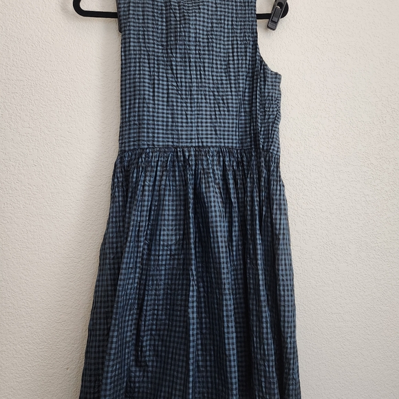 Free People Women's Sz. 6 Black & Blue Gingham Plaid Silk Wrap Dress - Picture 9 of 13